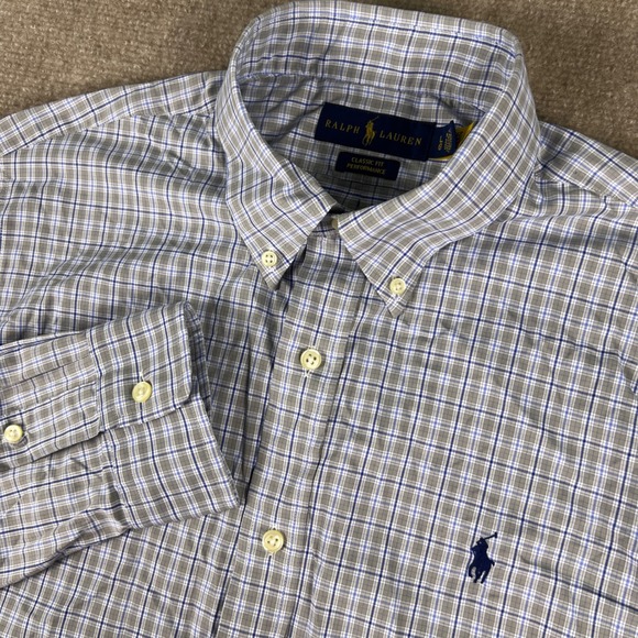Ralph Lauren Other - Ralph Lauren Classic Fit Performance Gray Blue Plaid Button Down Shirt Large